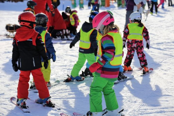 School children on ski slope