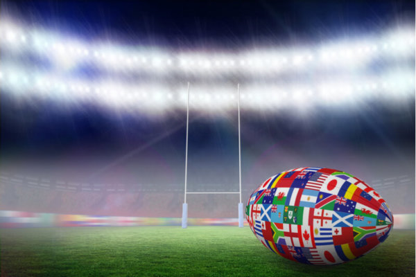 Rugby World Cup countries on rugby ball